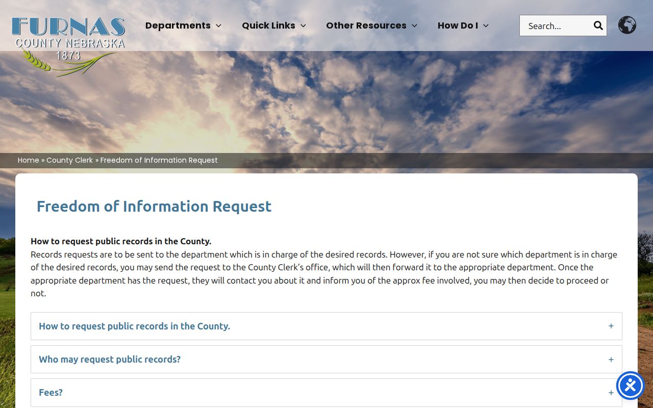 Furnas County warrant search, county public-record request instructions