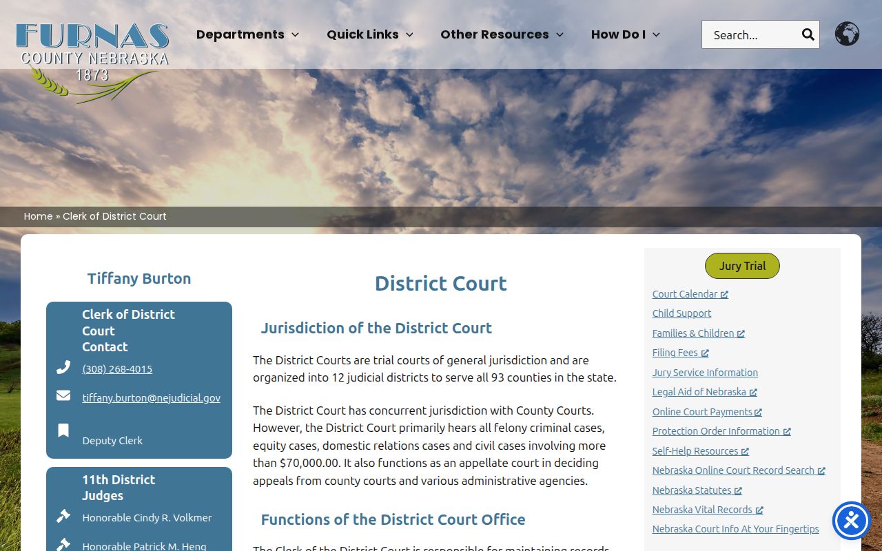 Furnas County warrant search, district court clerk records contact