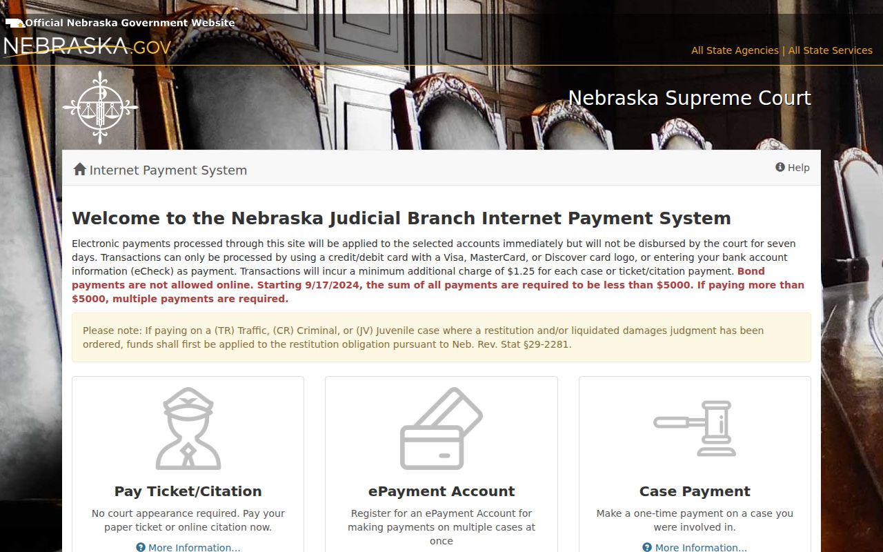 Furnas County traffic warrant, Nebraska court payment interface