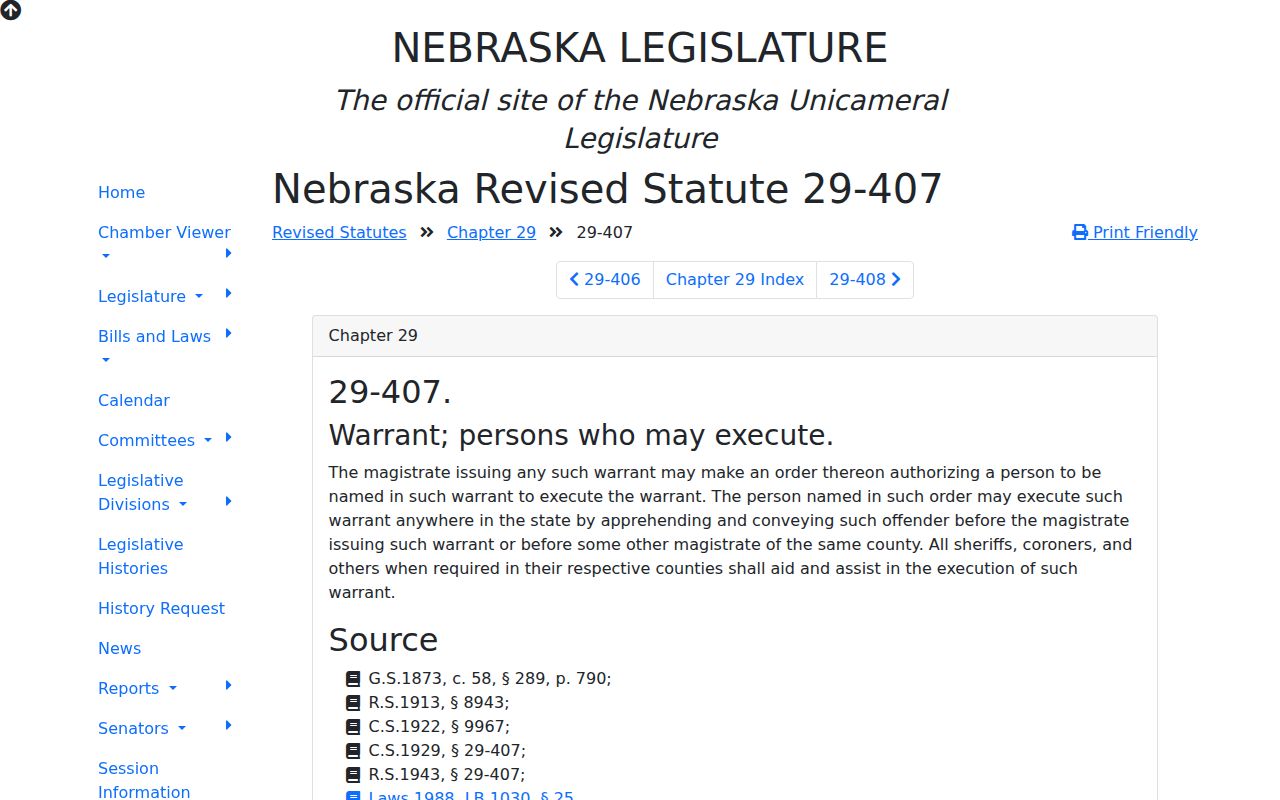 Furnas County arrest warrants, Nebraska execution and assistance statute