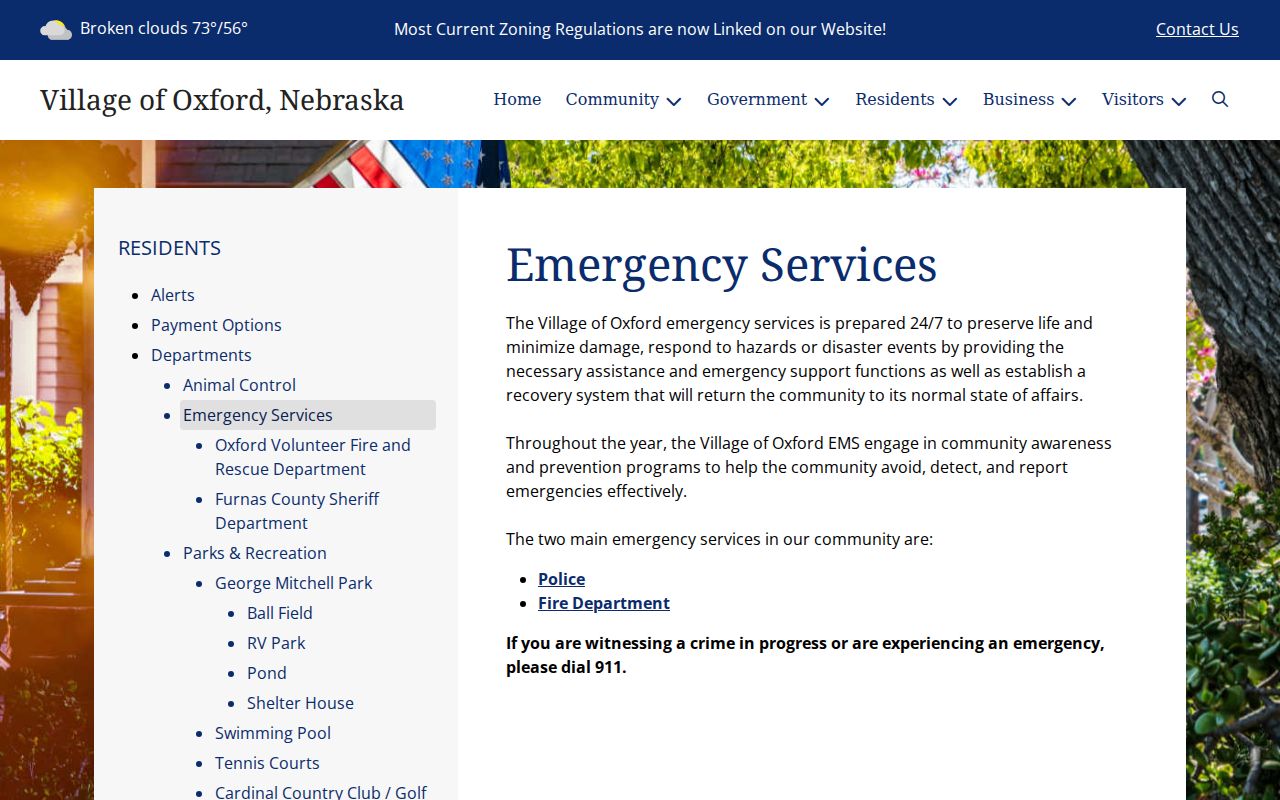 Furnas County municipal court warrant, Oxford emergency services page