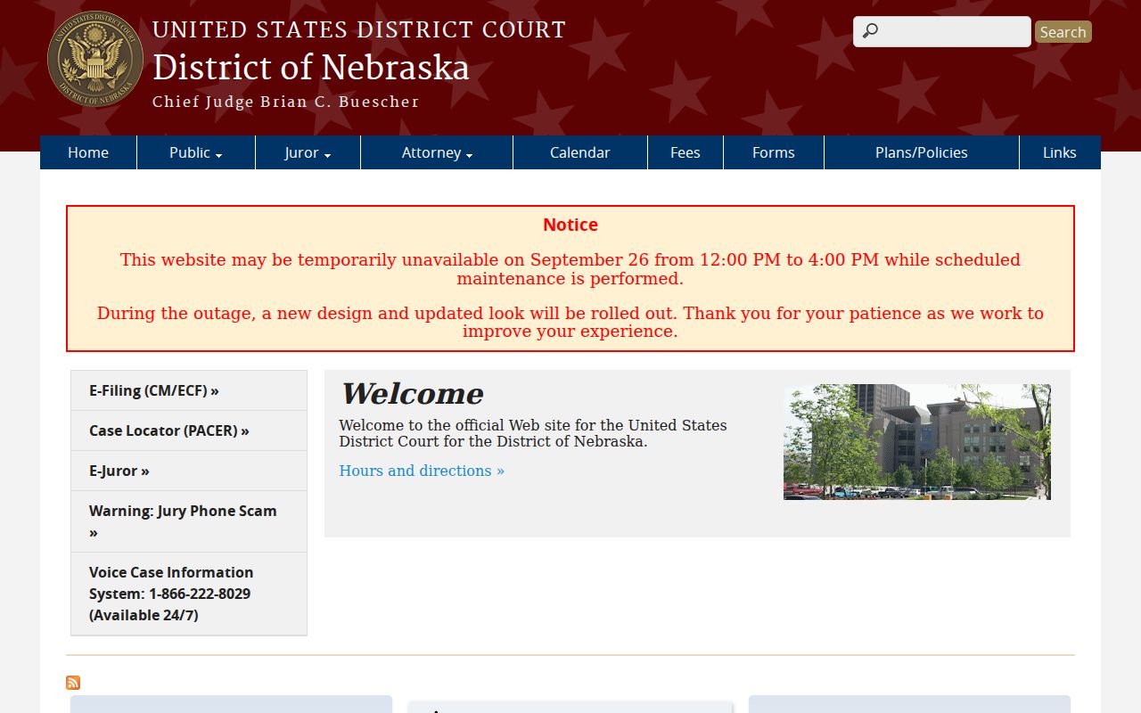 Furnas County most wanted records, District of Nebraska official court route