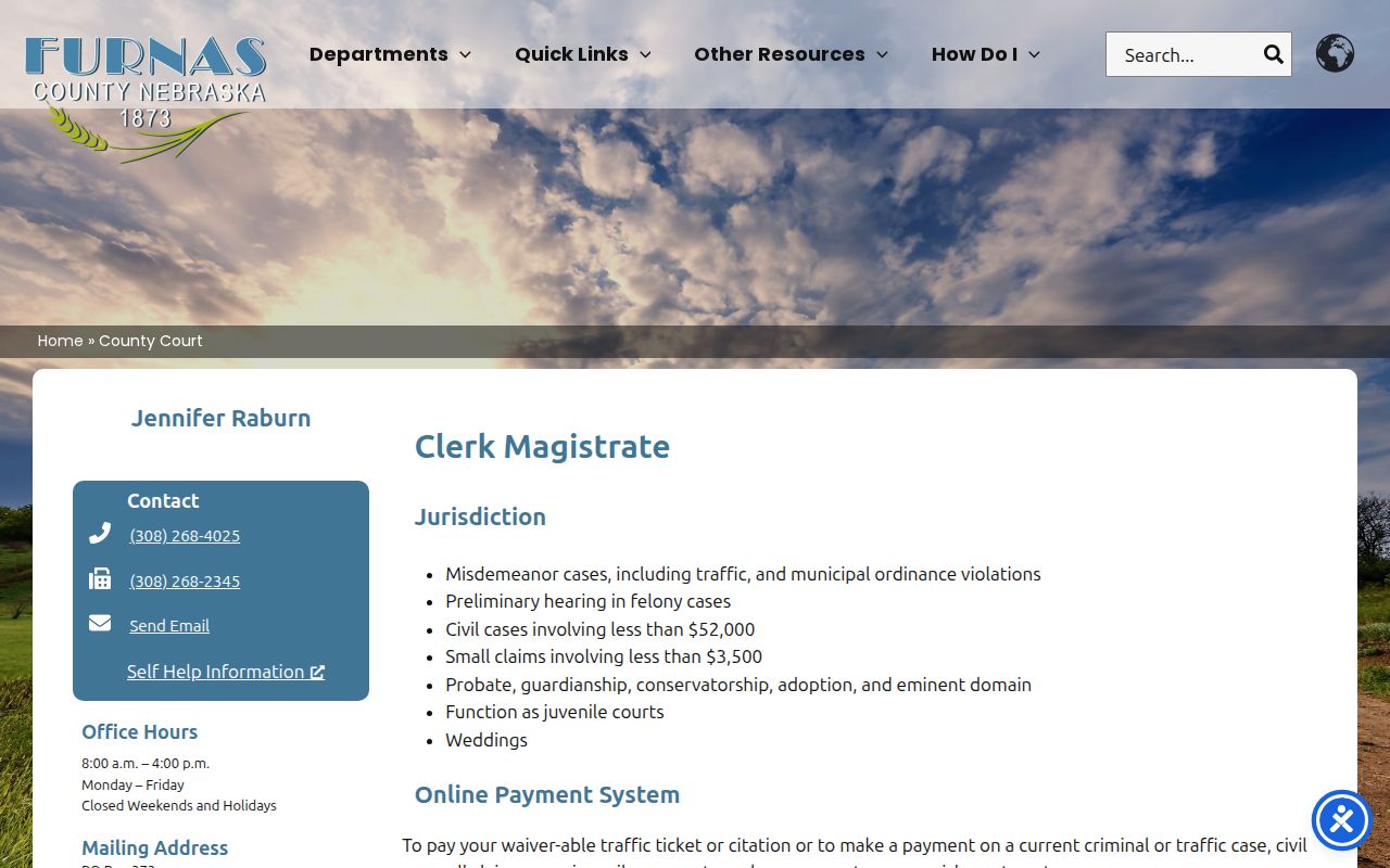 Furnas County Court jurisdiction and clerk contact