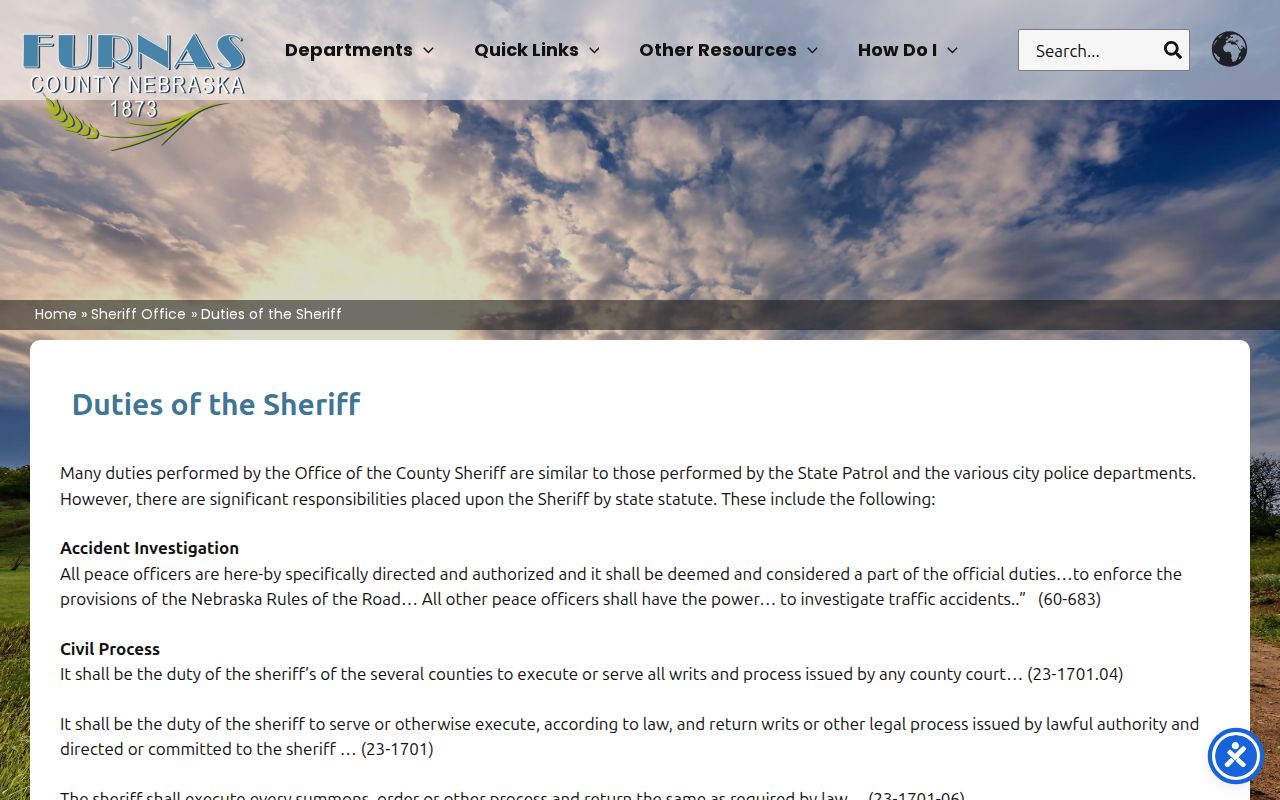 Furnas County sheriff statutory duties related to warrant service